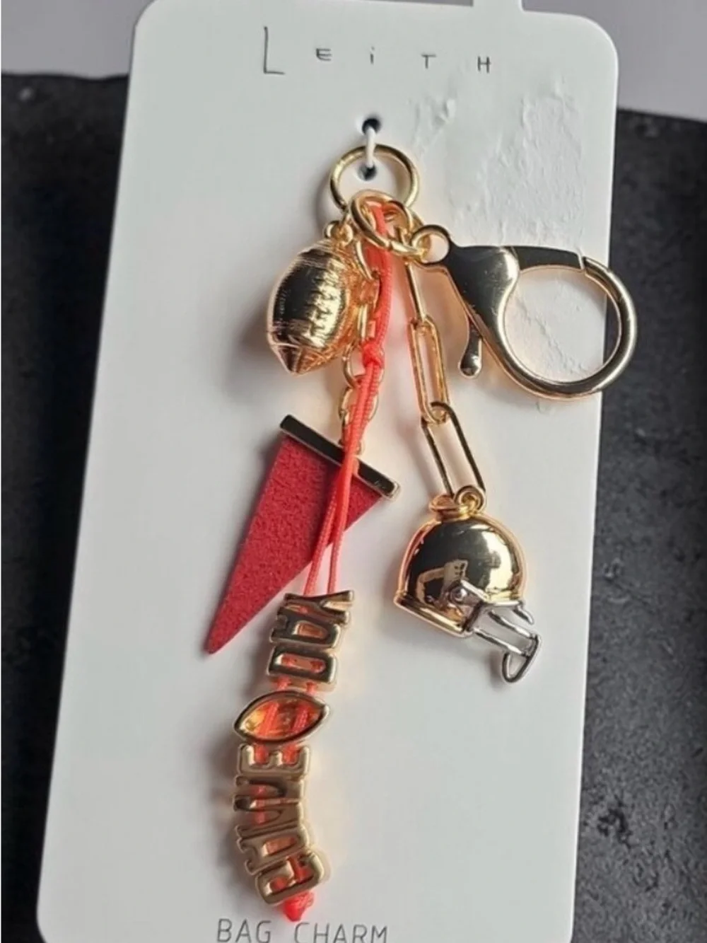 Leith Red and Gold Football Helmet Bag Charm Keychain